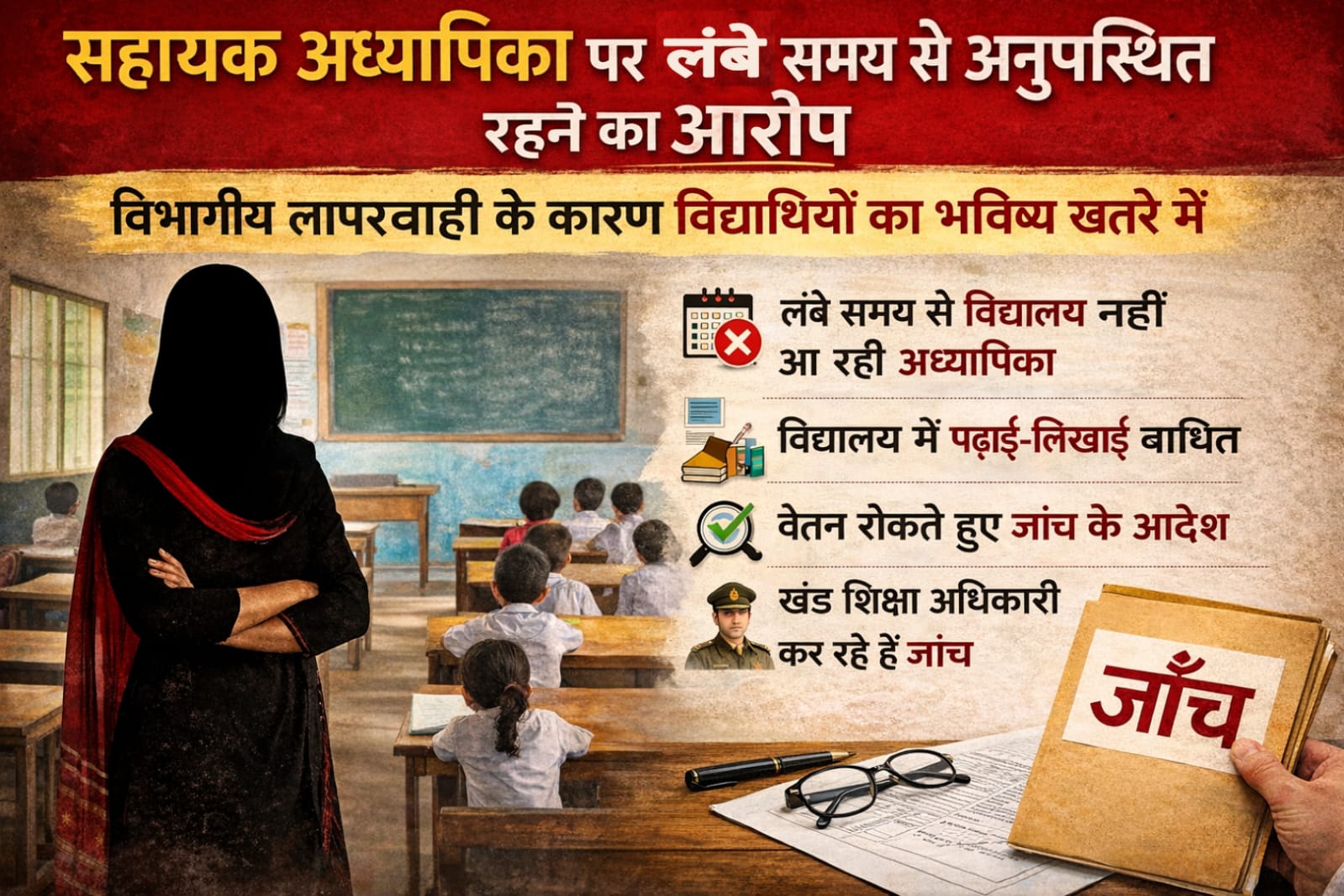 लंबे समय से अनुपस्थित सहायक अध्यापिका पर कार्रवाई की मांग, शिकायत के बाद हरकत में आया शिक्षा विभाग