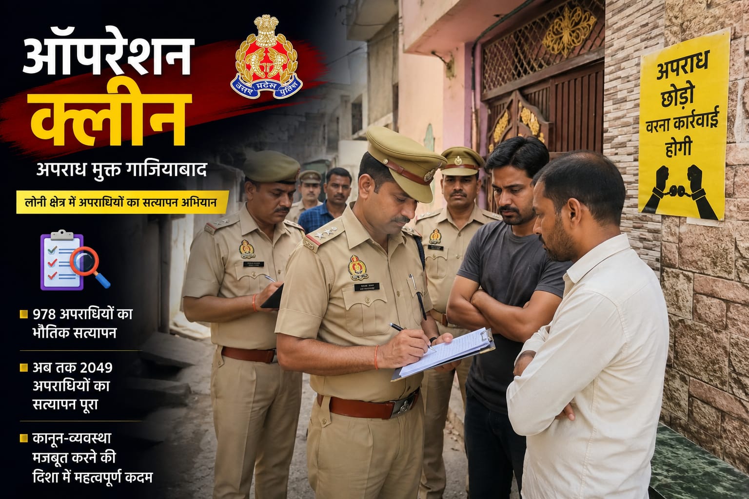 गाजियाबाद पुलिस का ऑपरेशन क्लीन अभियान, हिस्ट्रीशीटरों की निगरानी हुई और सख्त, सैकड़ों अपराधी रडार पर