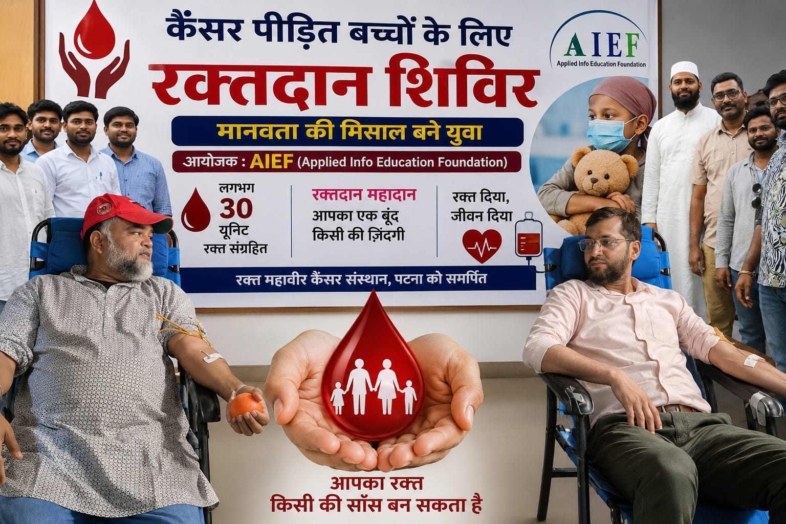 कुशीनगर के युवाओं ने पटना में पेश की इंसानियत की मिसाल, कैंसर पीड़ित बच्चों के लिए रक्तदान शिविर का आयोजन