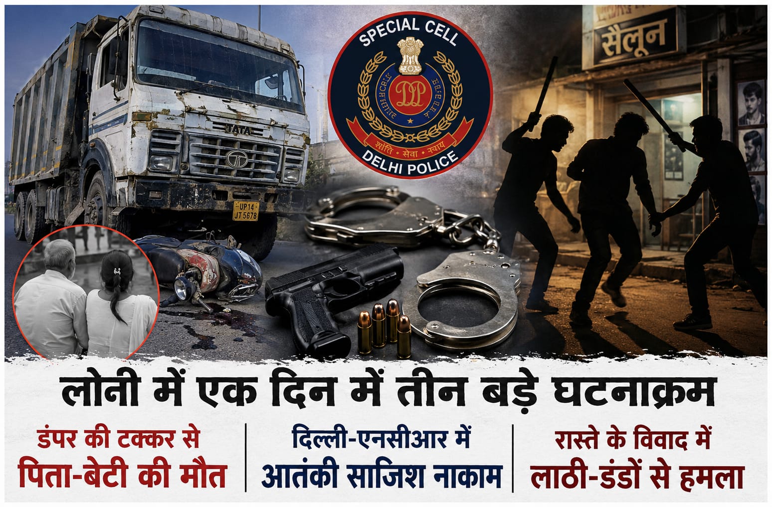 गाजियाबाद में तीन बड़ी वारदातों से हड़कंप: डंपर ने ली दो जानें, आतंकी नेटवर्क का खुलासा, मामूली विवाद में खूनी हमला