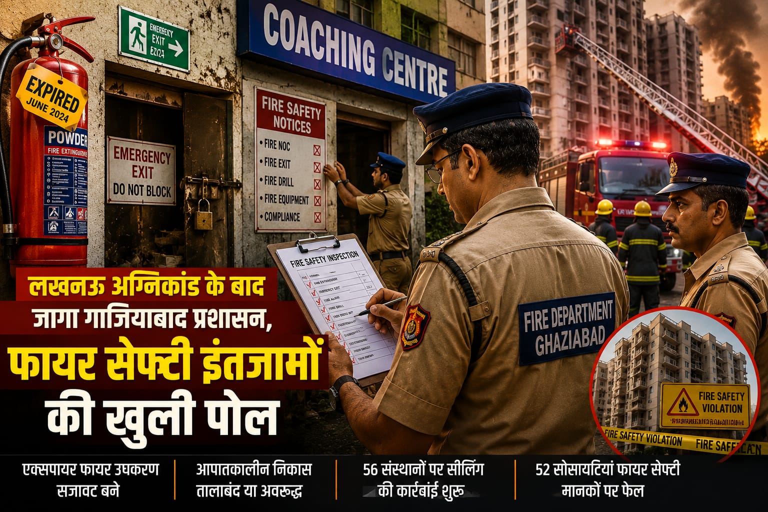 लखनऊ त्रासदी के बाद गाजियाबाद में छापेमारी, कोचिंग सेंटरों और सोसायटियों में मिलीं गंभीर खामियां