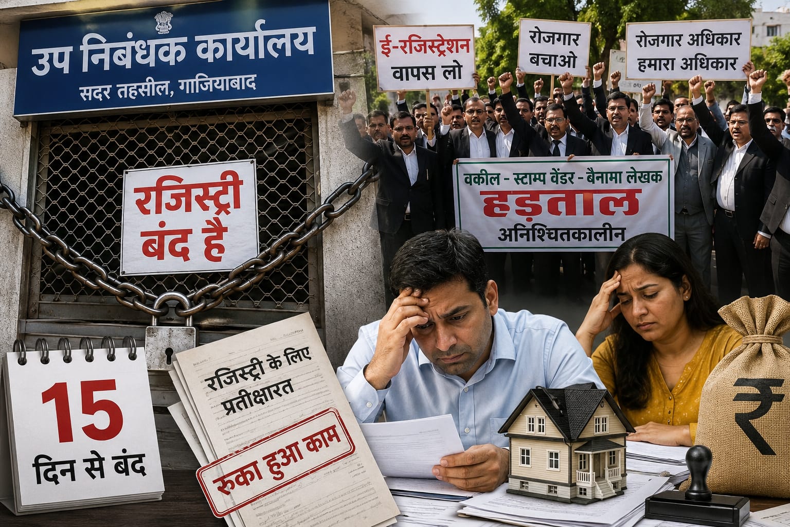 गाजियाबाद की तीनों तहसीलों में रजिस्ट्री ठप, ई-पंजीकरण की लड़ाई में आम आदमी बना सबसे बड़ा शिकार