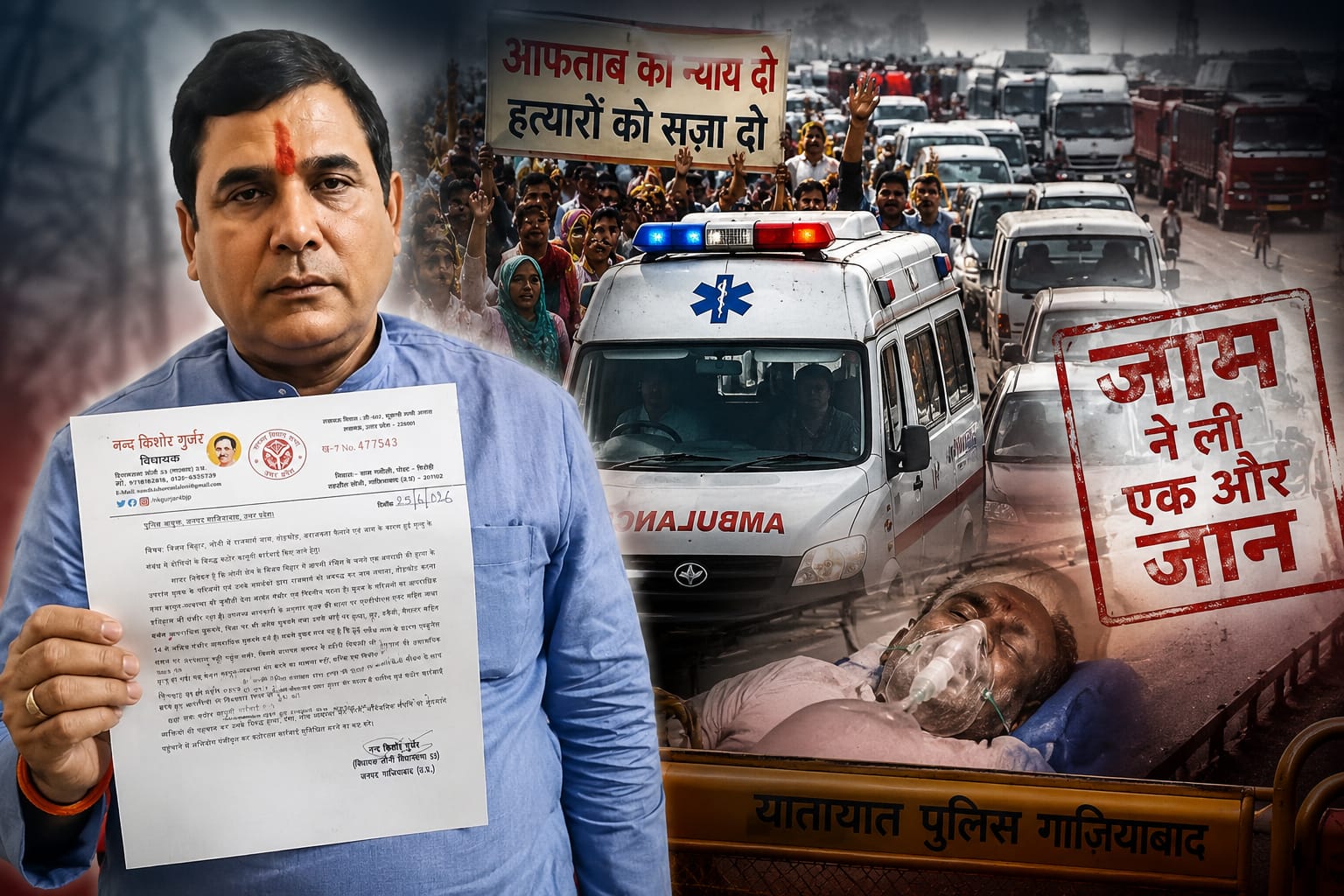 लोनी में जाम बना जानलेवा! अस्पताल पहुंचने से पहले मरीज ने तोड़ा दम, विधायक ने पुलिस कमिश्नर को लिखा पत्र