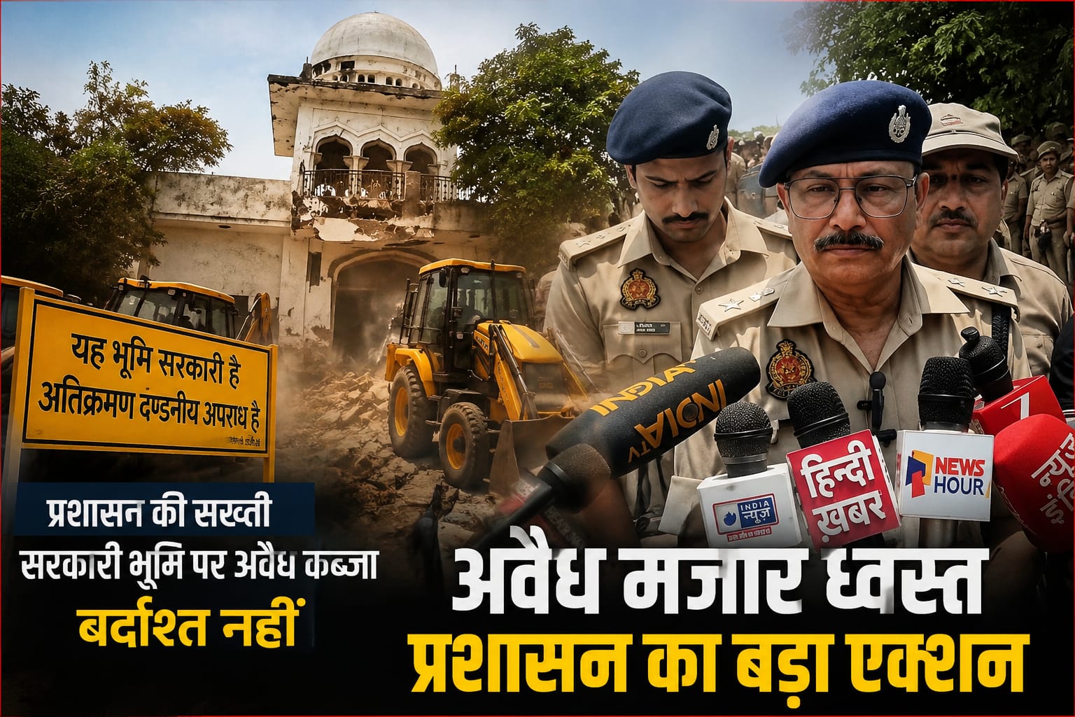 ट्रोनिका सिटी में सरकारी भूमि पर चला बुलडोजर, अवैध मजार ध्वस्त, भारी पुलिस बल की मौजूदगी में हुई कार्रवाई