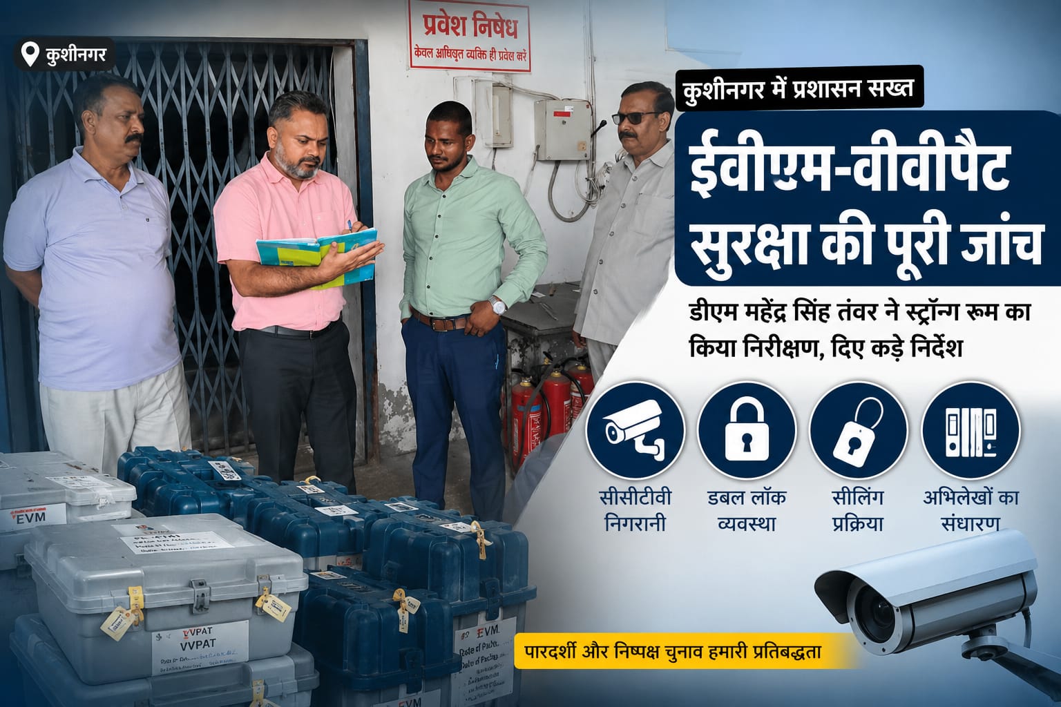Kushinagar: ईवीएम सुरक्षा व्यवस्था का रियलिटी चेक, जिलाधिकारी ने स्ट्रांग रूम पहुंचकर परखी तैयारियां