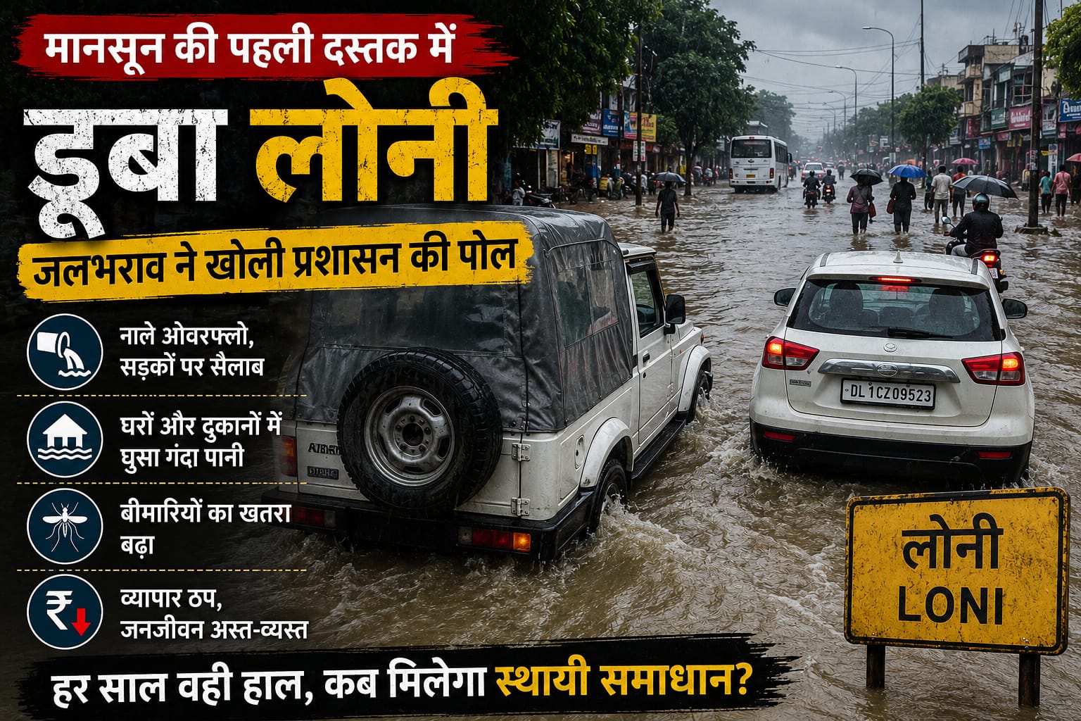 जलभराव के जाल में फंसी लोनी, जिम्मेदारों पर उठे जवाबदेही के सवाल, क्या इस बार मिलेगा स्थायी समाधान?