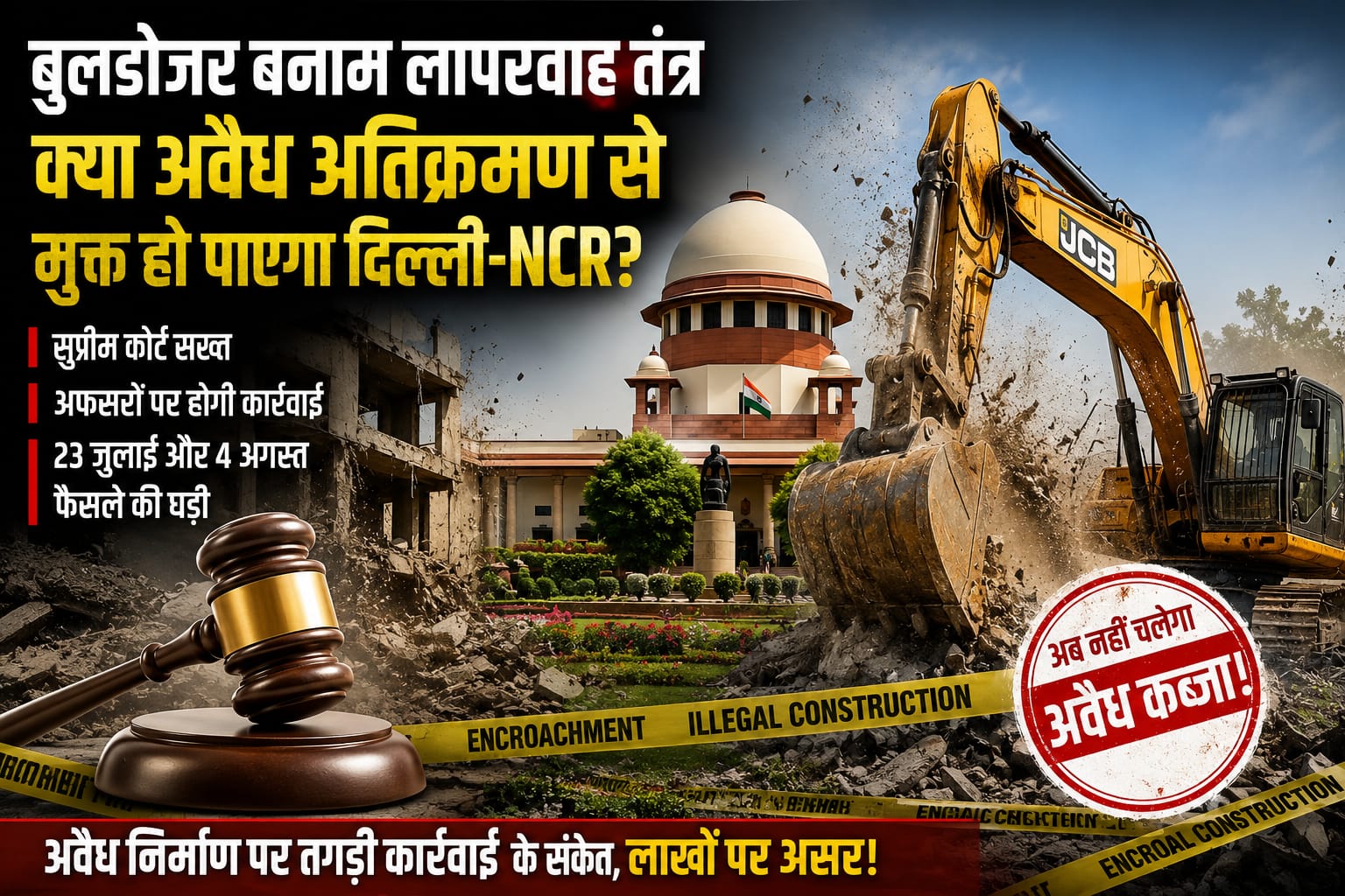 दिल्ली-एनसीआर में अवैध अतिक्रमण पर बड़ी कार्रवाई, सुप्रीम कोर्ट के सख्त रुख से बुलडोजर एक्शन तेज