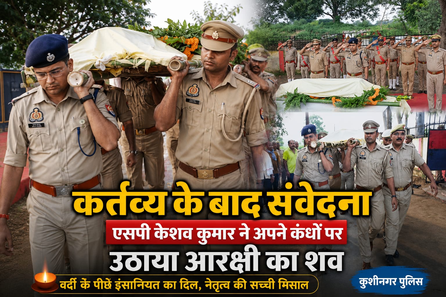 पद नहीं-संवेदना बड़ी: कुशीनगर में भावुक कर देने वाला दृश्य, एसपी के कंधे पर उठी आरक्षी की अंतिम यात्रा