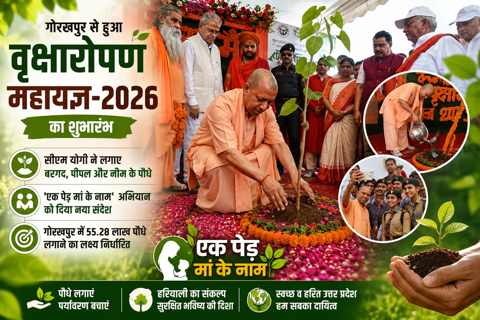 हरियाली का महाअभियान शुरू, गोरखपुर से सीएम योगी ने किया वृक्षारोपण महायज्ञ का आगाज़, 55.28 लाख पौधों का लक्ष्य