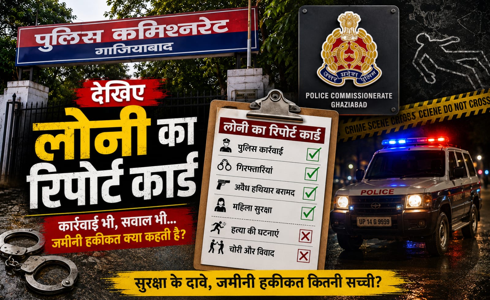 लोनी में पुलिस की उपलब्धियां बनाम अपराध की चुनौती, किसका पलड़ा भारी? देखिए लोनी का पूरा रिपोर्ट कार्ड