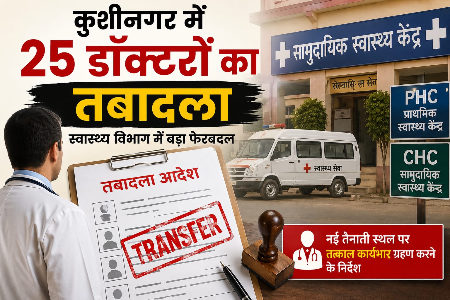 Kushinagar: डीएम के निर्देश पर स्वास्थ्य विभाग में बड़ा एक्शन, एमओआईसी समेत 26 चिकित्सकों का तबादला